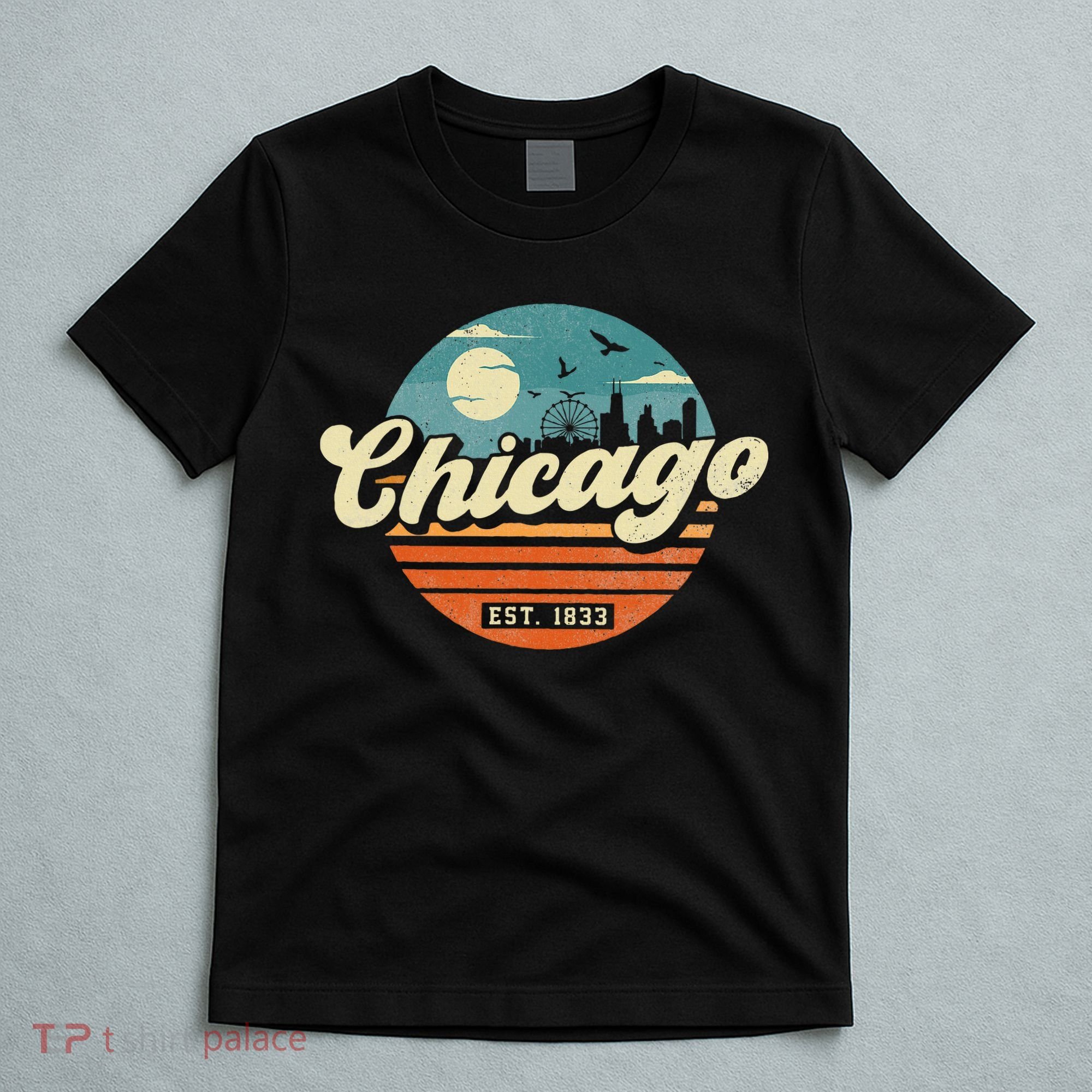 Chicago Illinois Retro Skyline Night Il Souvenirs T-Shirt