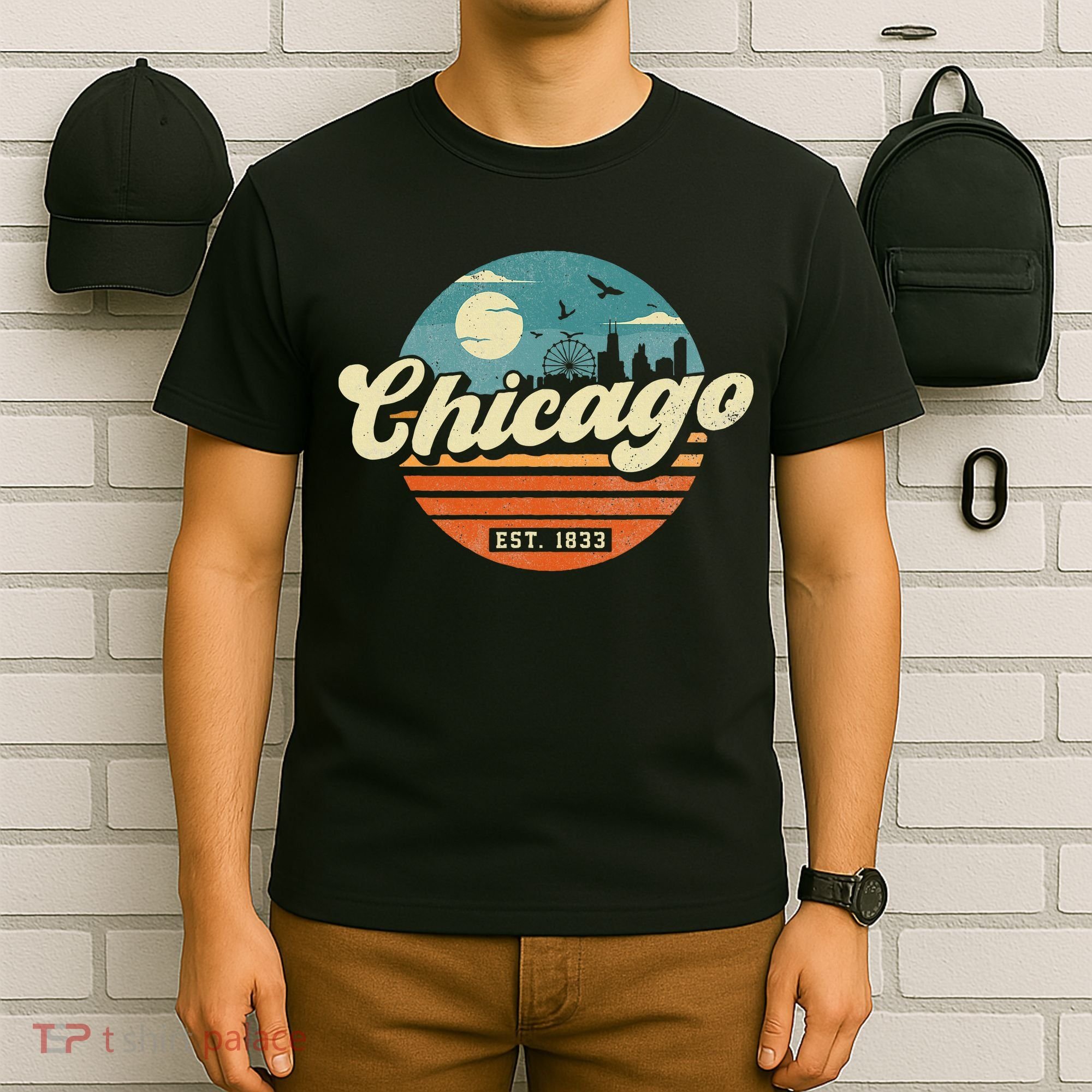 Chicago Illinois Retro Skyline Night Il Souvenirs T-Shirt