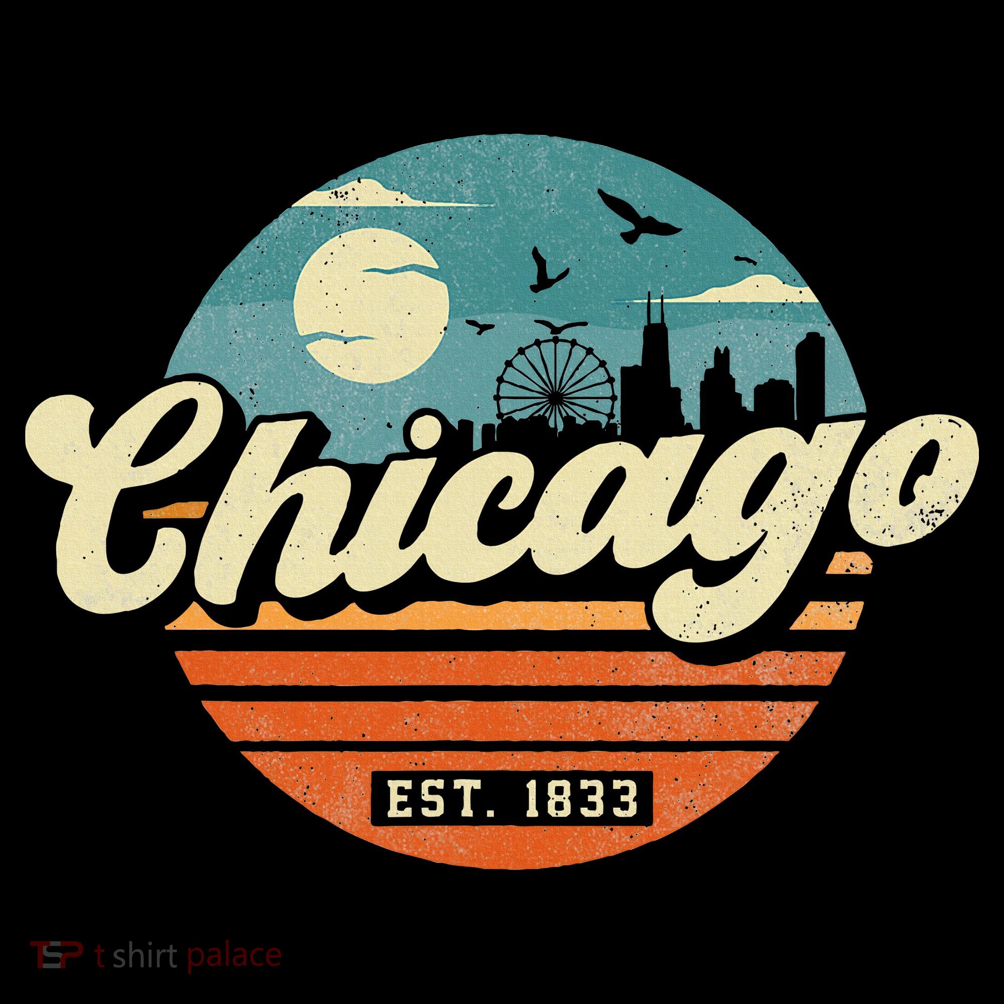 Chicago Illinois Retro Skyline Night Il Souvenirs T-Shirt