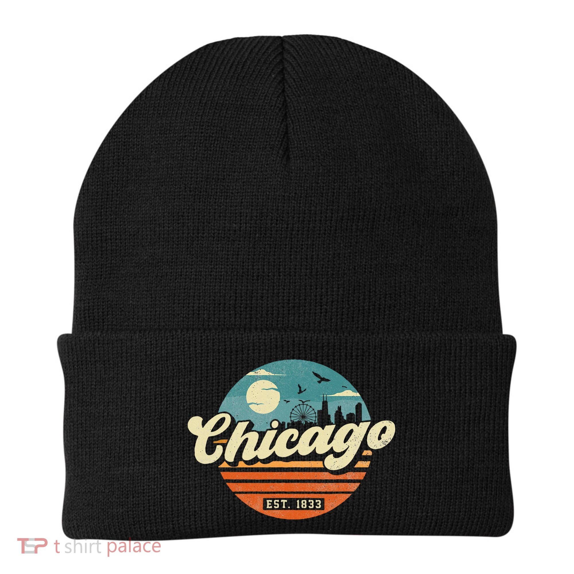 Chicago Illinois Retro Skyline Night Il Souvenirs Beanie