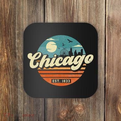 Chicago Illinois Retro Skyline Night Il Souvenirs Coaster