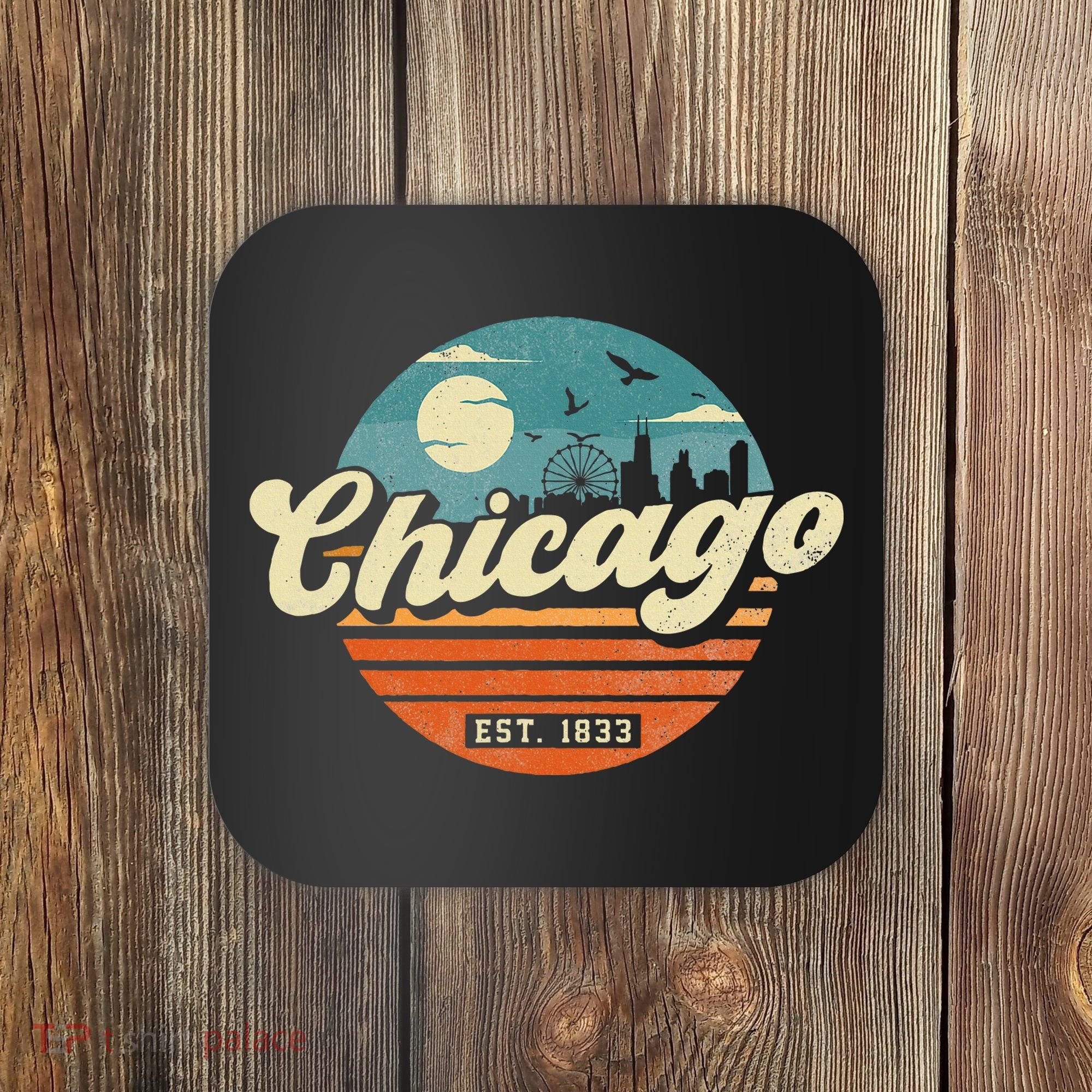 Chicago Illinois Retro Skyline Night Il Souvenirs Coaster