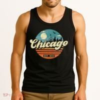 Chicago Illinois Retro Skyline Night Il Souvenirs Tank Top thumb 3