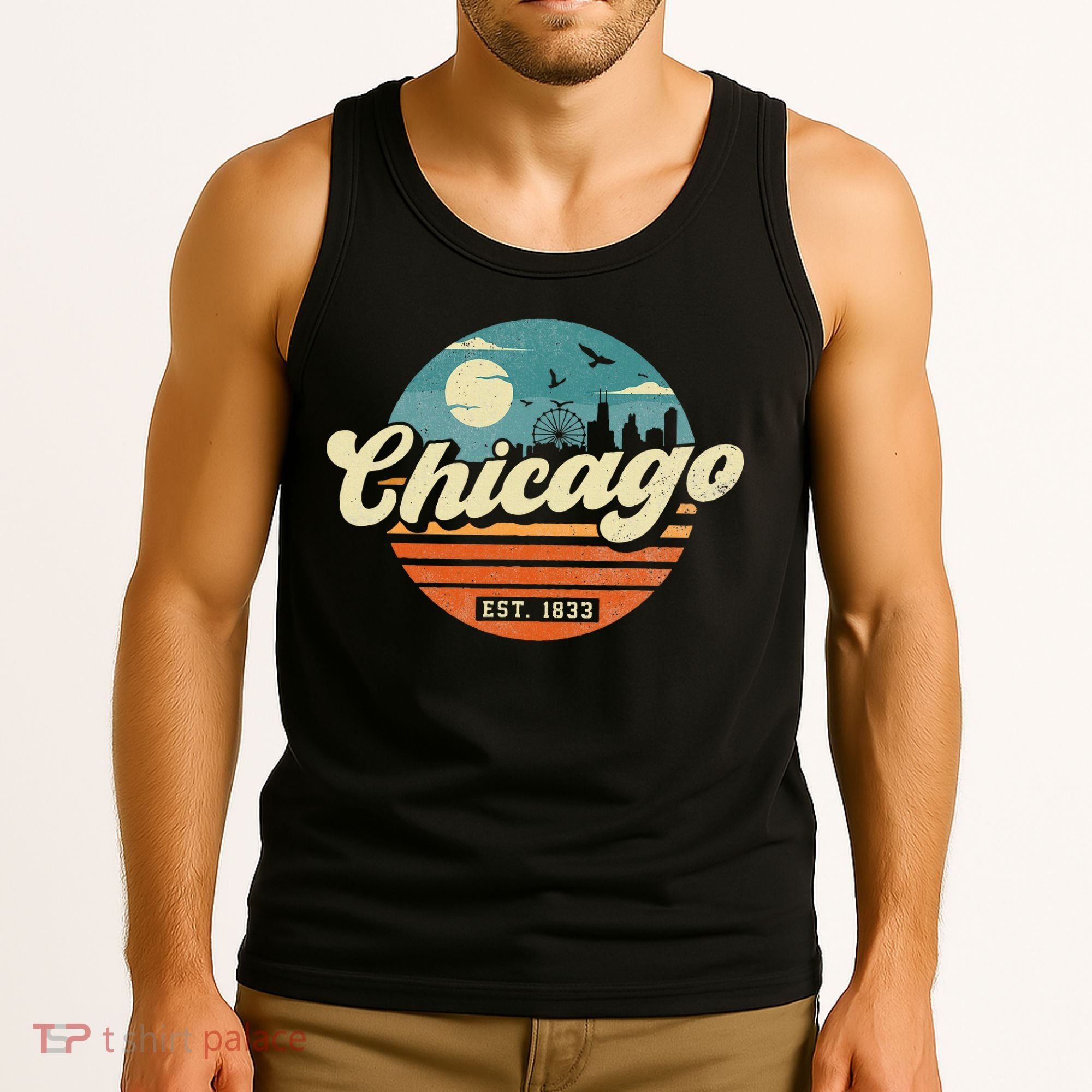 Chicago Illinois Retro Skyline Night Il Souvenirs Tank Top