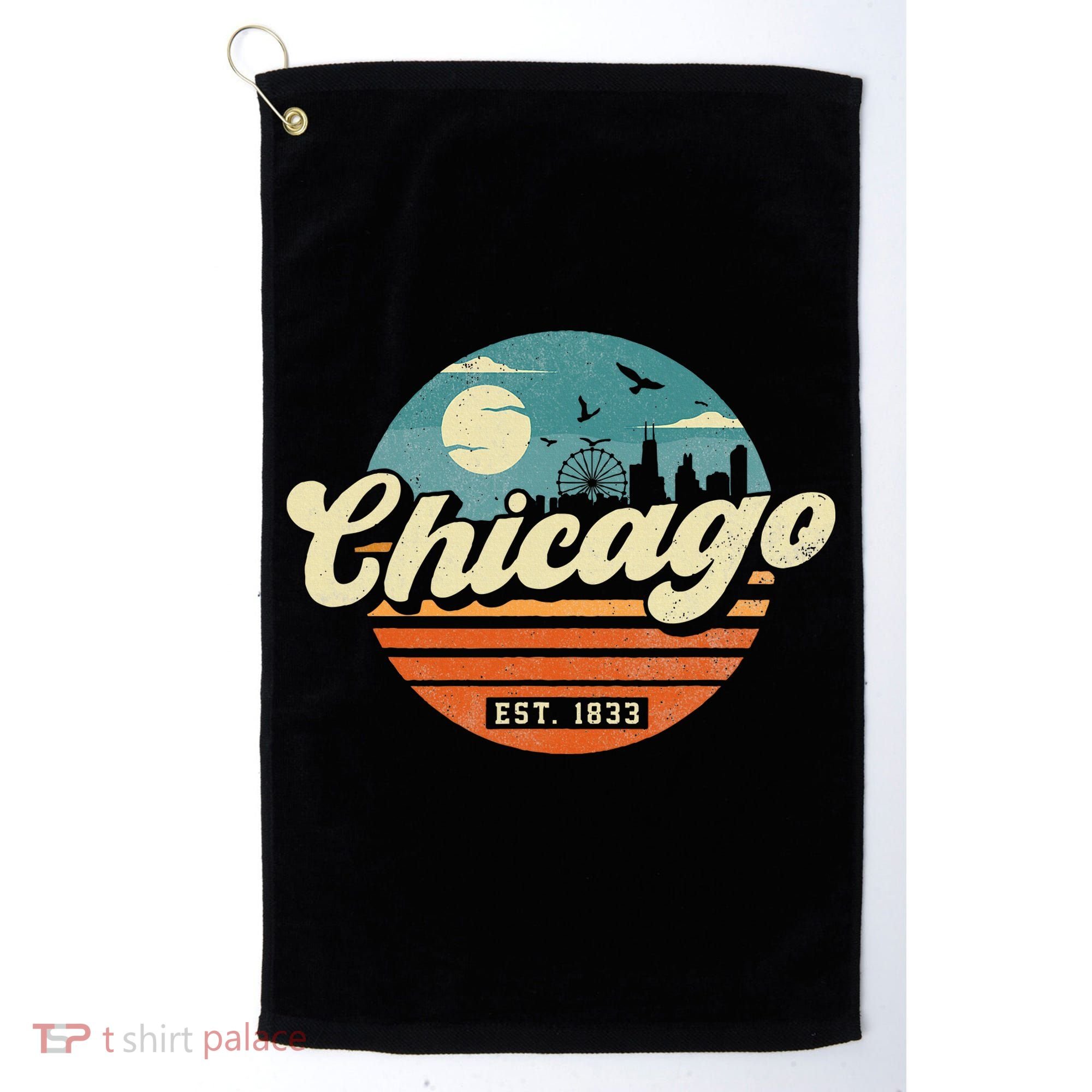 Chicago Illinois Retro Skyline Night Il Souvenirs Golf Towel