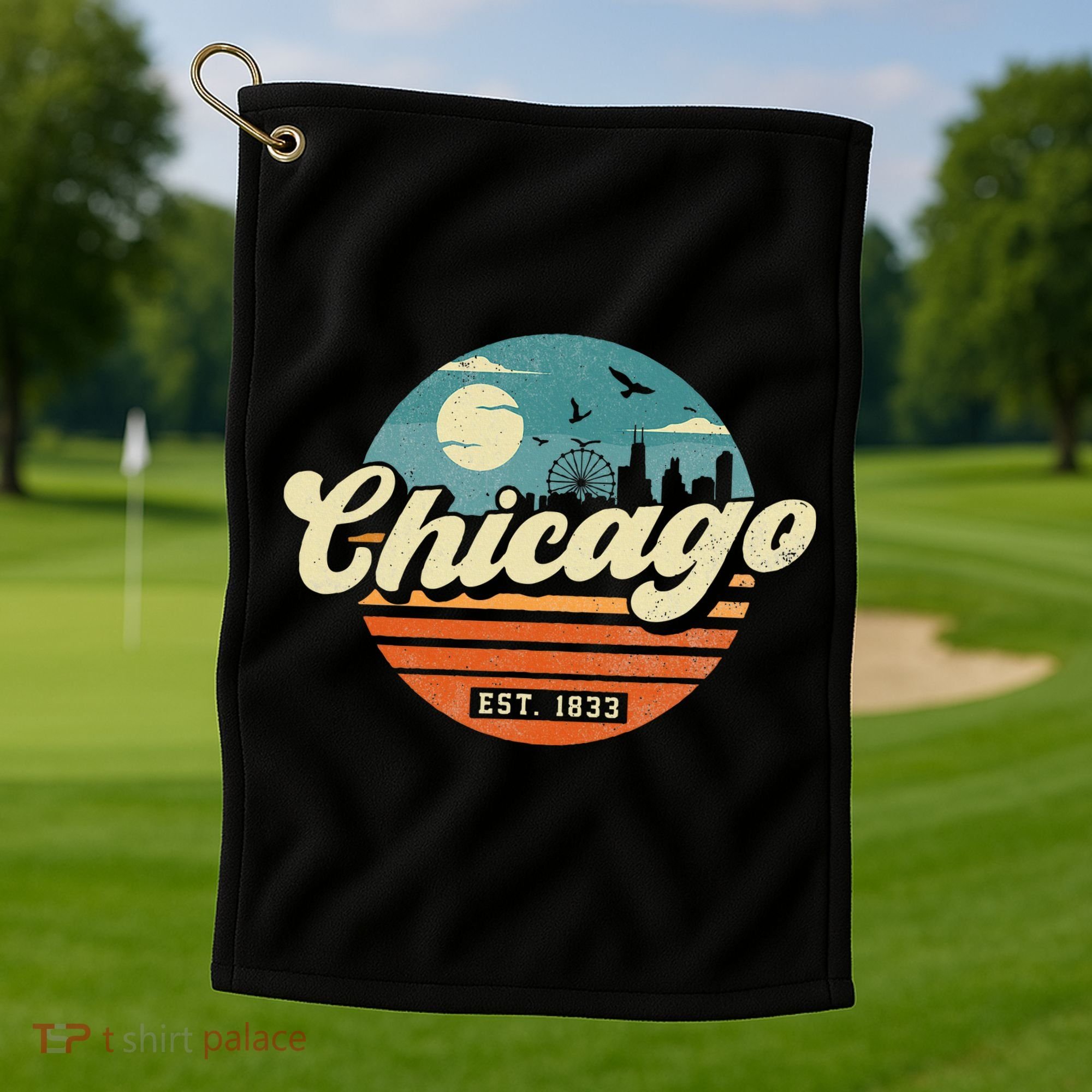 Chicago Illinois Retro Skyline Night Il Souvenirs Golf Towel