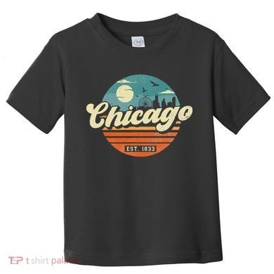 Chicago Illinois Retro Skyline Night Il Souvenirs Toddler T-Shirt