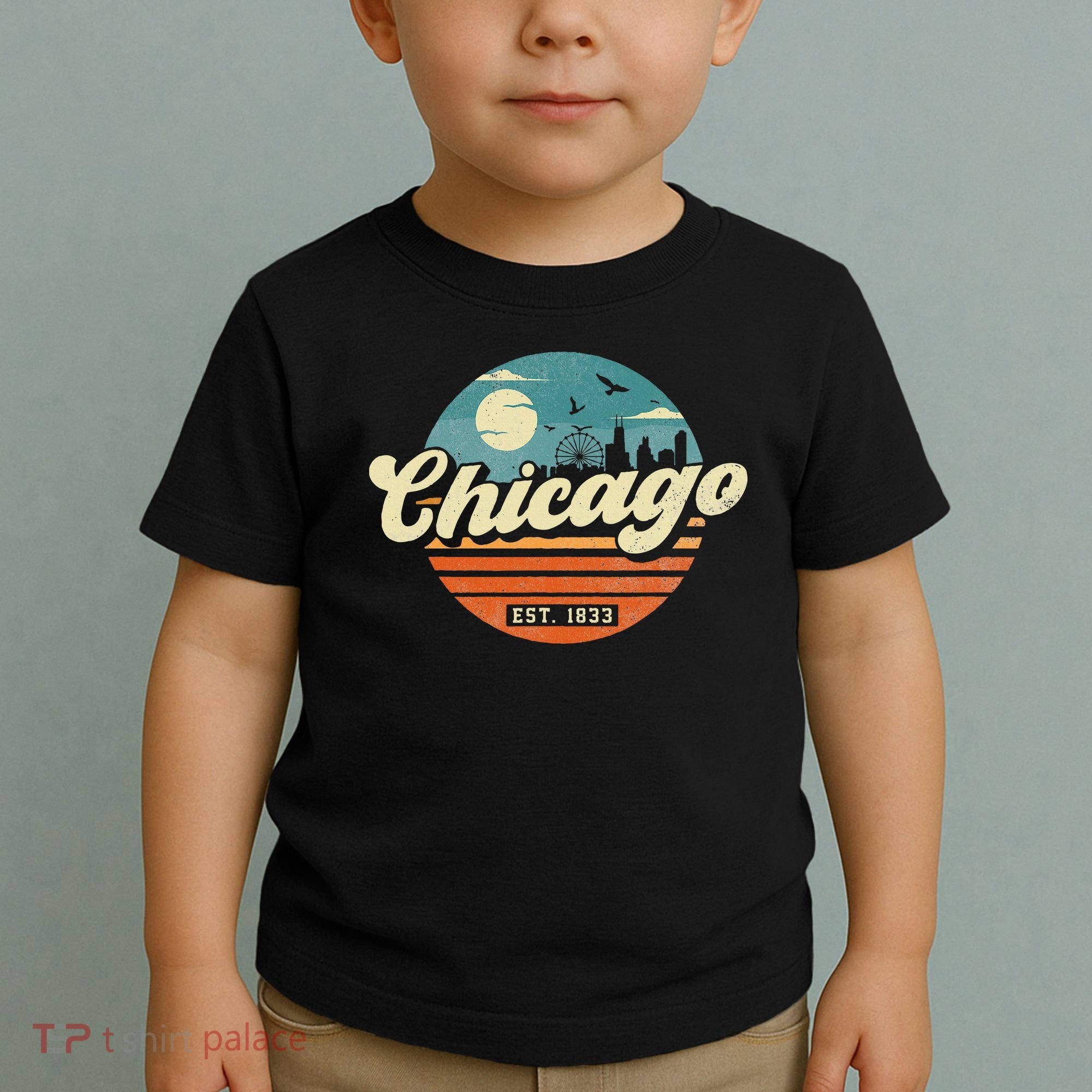 Chicago Illinois Retro Skyline Night Il Souvenirs Toddler T-Shirt
