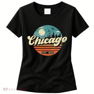 Chicago Illinois Retro Skyline Night Il Souvenirs Women's T-Shirt