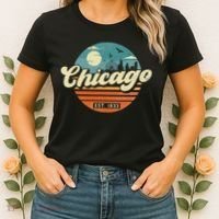 Chicago Illinois Retro Skyline Night Il Souvenirs Women's T-Shirt thumb 2