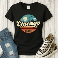 Chicago Illinois Retro Skyline Night Il Souvenirs Women's T-Shirt thumb 3