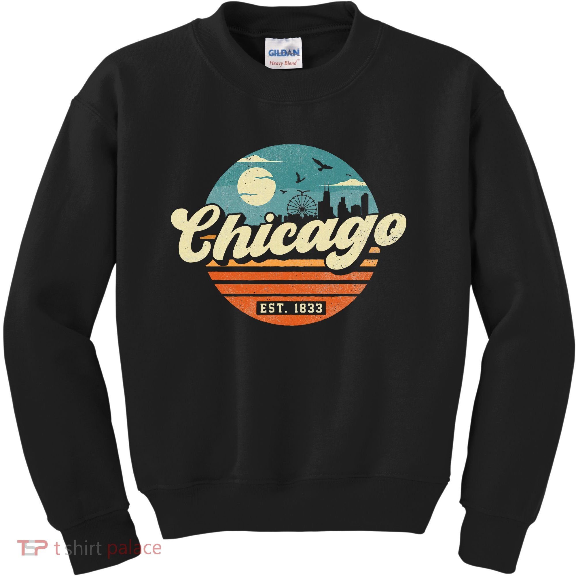 Chicago Illinois Retro Skyline Night Il Souvenirs Kids Sweatshirt