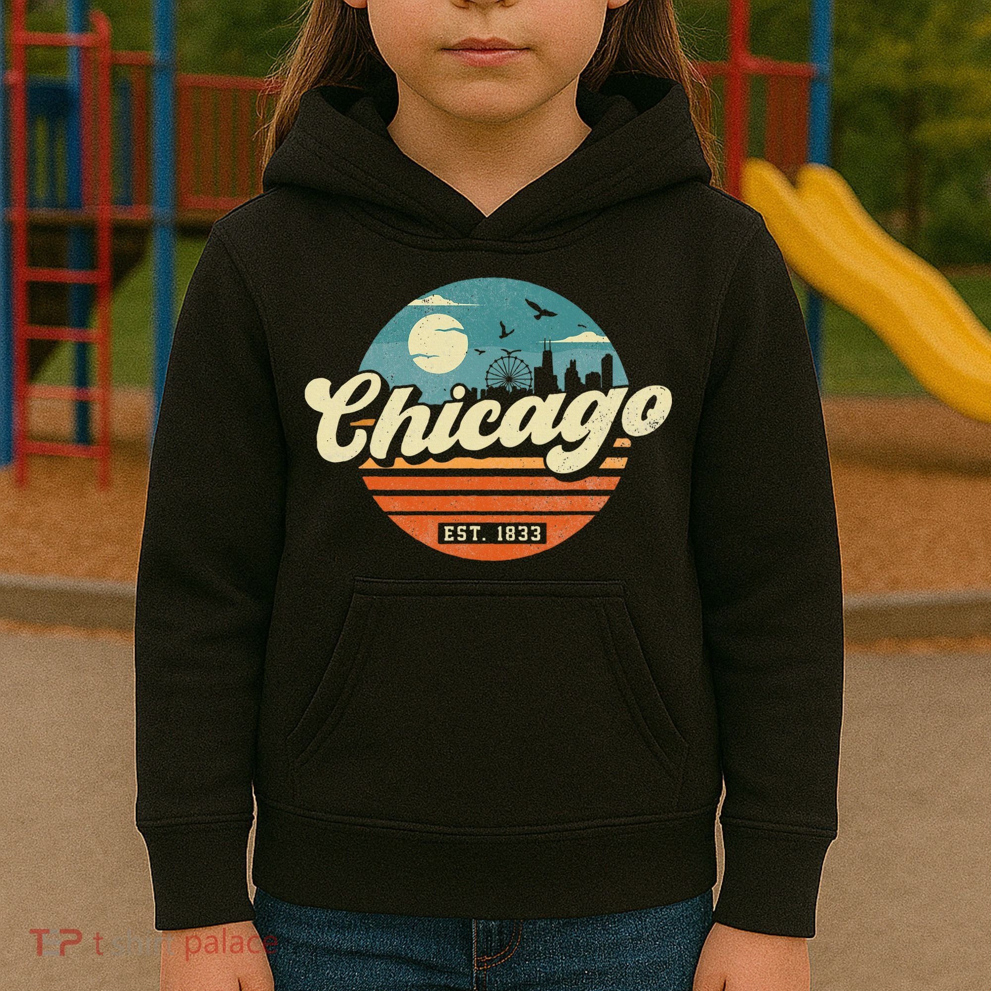 Chicago Illinois Retro Skyline Night Il Souvenirs Kids Hoodie