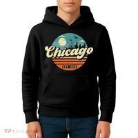 Chicago Illinois Retro Skyline Night Il Souvenirs Kids Hoodie thumb 4
