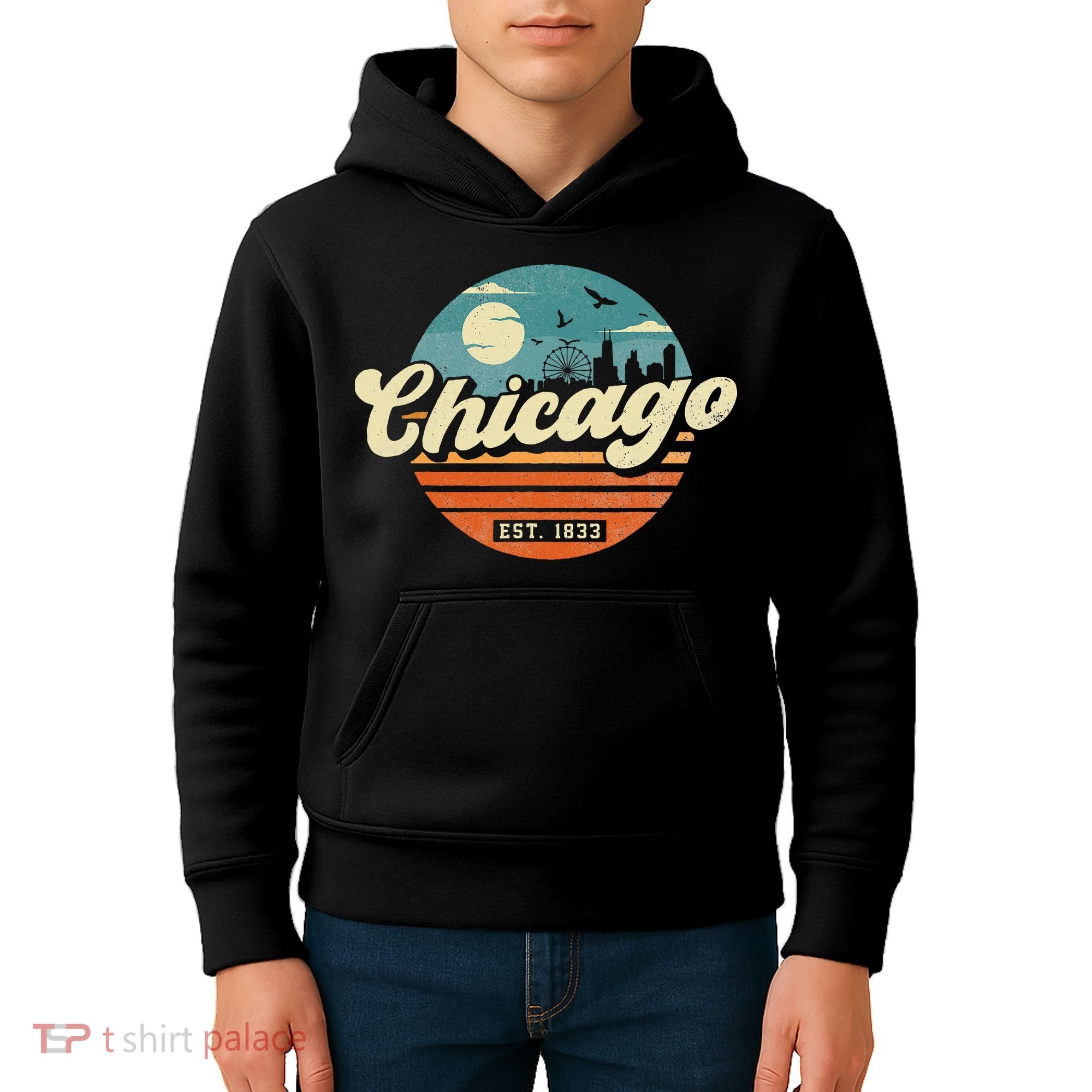 Chicago Illinois Retro Skyline Night Il Souvenirs Kids Hoodie
