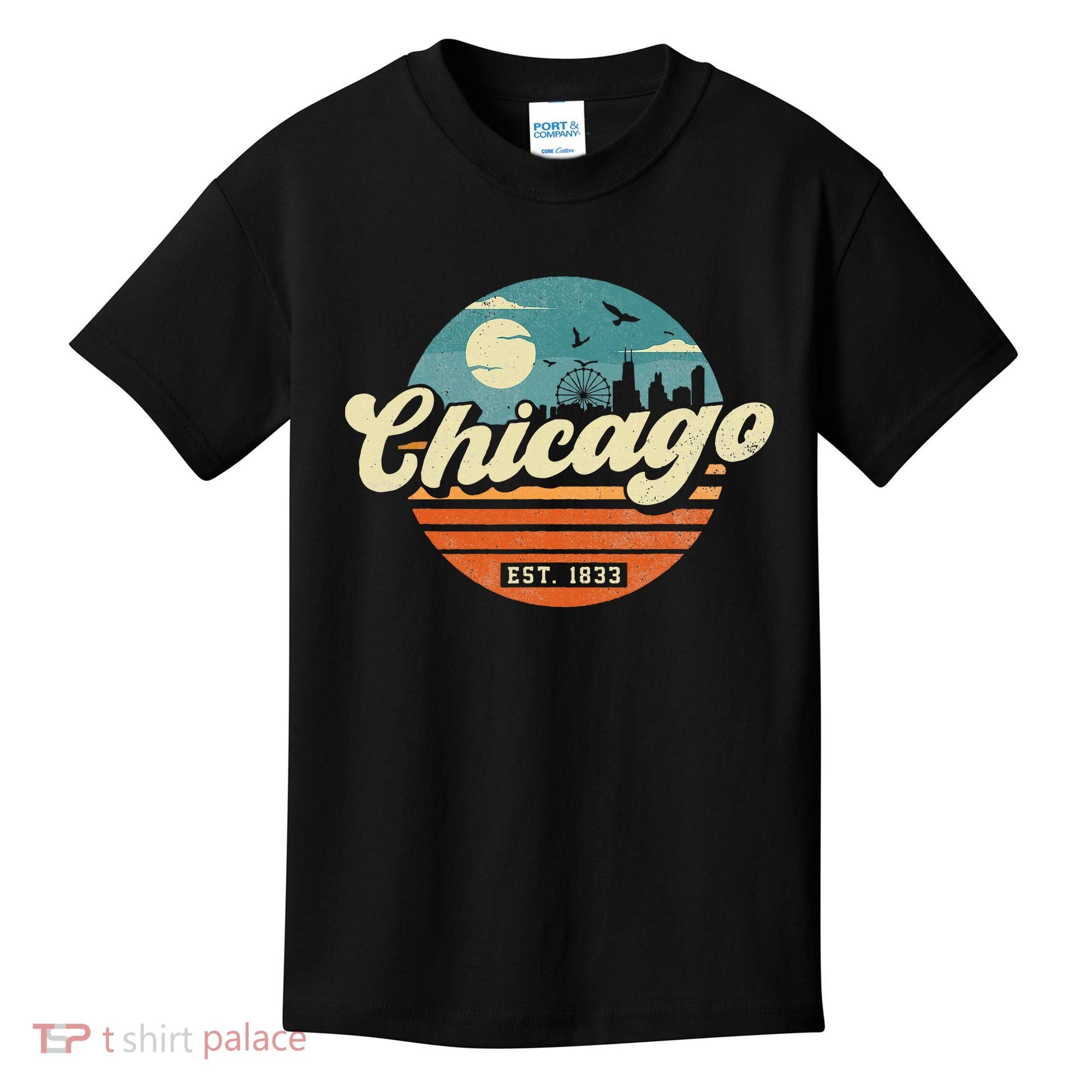 Chicago Illinois Retro Skyline Night Il Souvenirs Kids T-Shirt