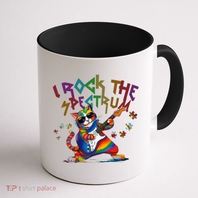 Cute I ROCK THE SPECTRUM Autism Awareness Support Love Coffee Mug back