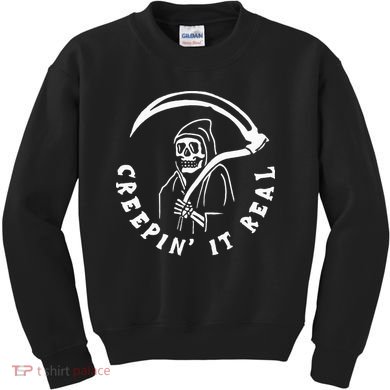 Creepin It Real Grim Reaper Halloween Kids Sweatshirt