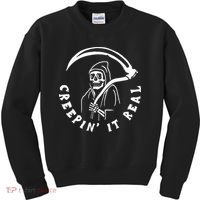 Creepin It Real Grim Reaper Halloween Kids Sweatshirt thumb 0