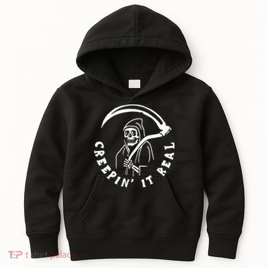 Creepin It Real Grim Reaper Halloween Kids Hoodie
