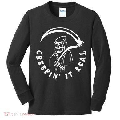 Creepin It Real Grim Reaper Halloween Kids Long Sleeve Shirt