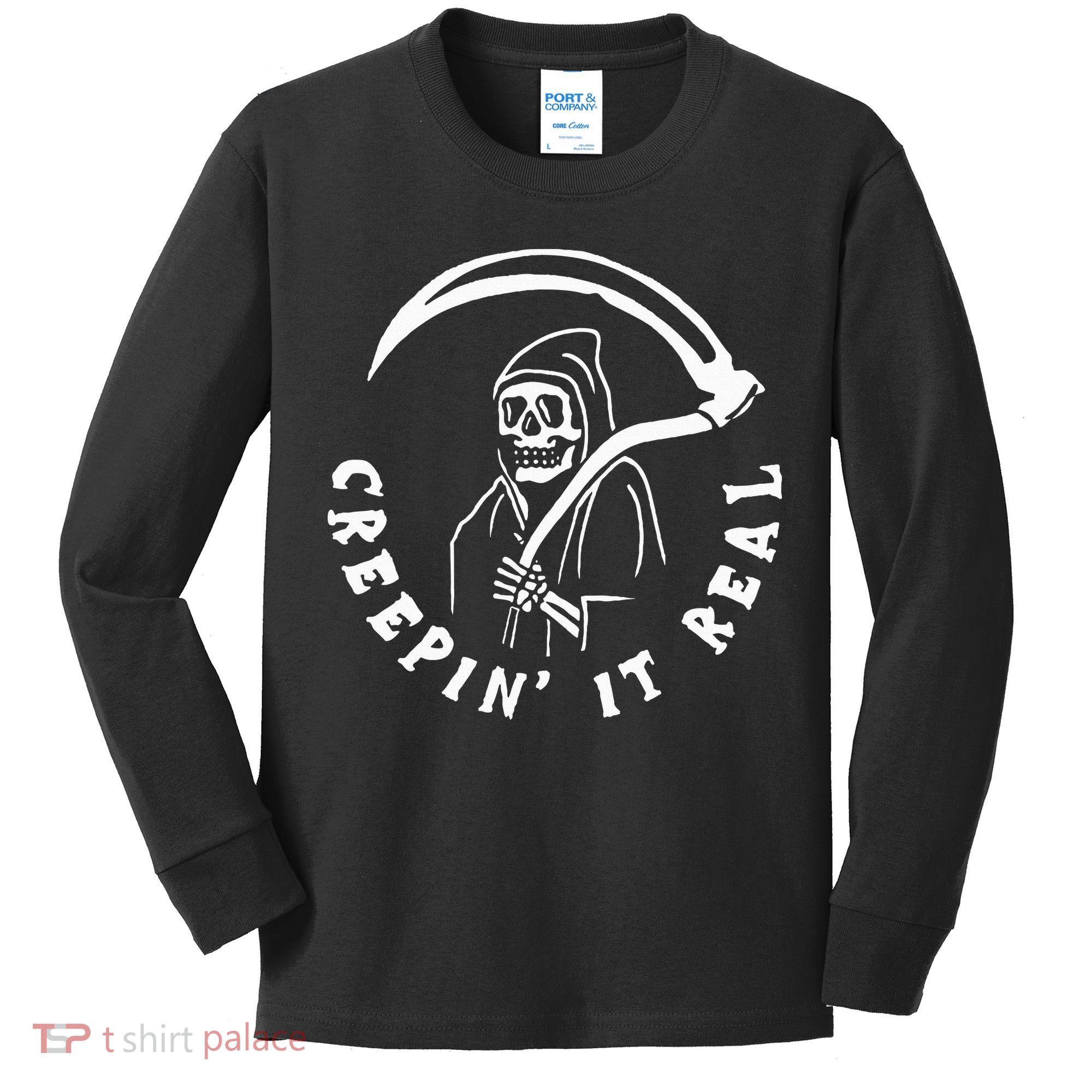 Creepin It Real Grim Reaper Halloween Kids Long Sleeve Shirt