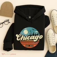 Chicago Illinois Retro Skyline Night Il Souvenirs Hoodie thumb 4