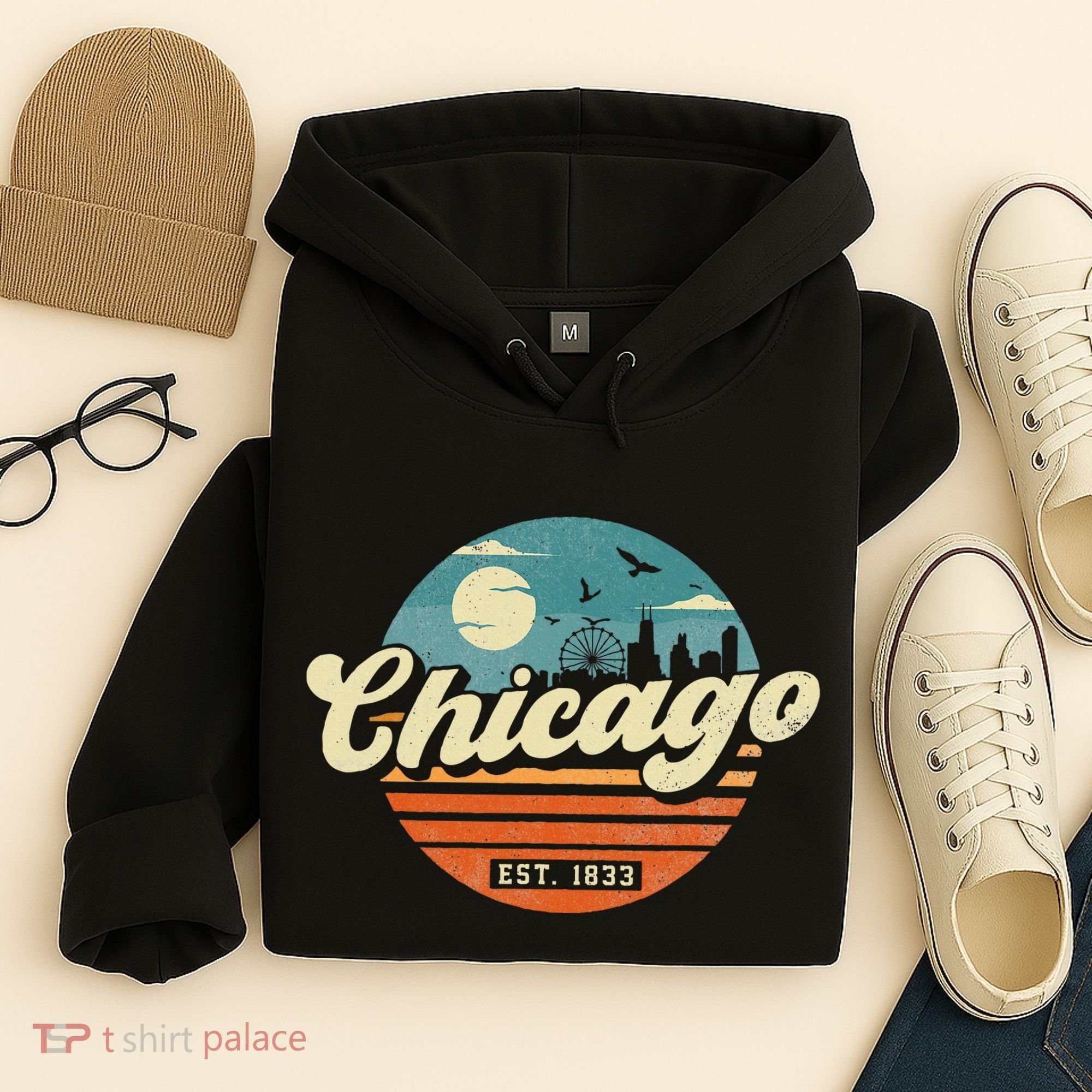 Chicago Illinois Retro Skyline Night Il Souvenirs Hoodie