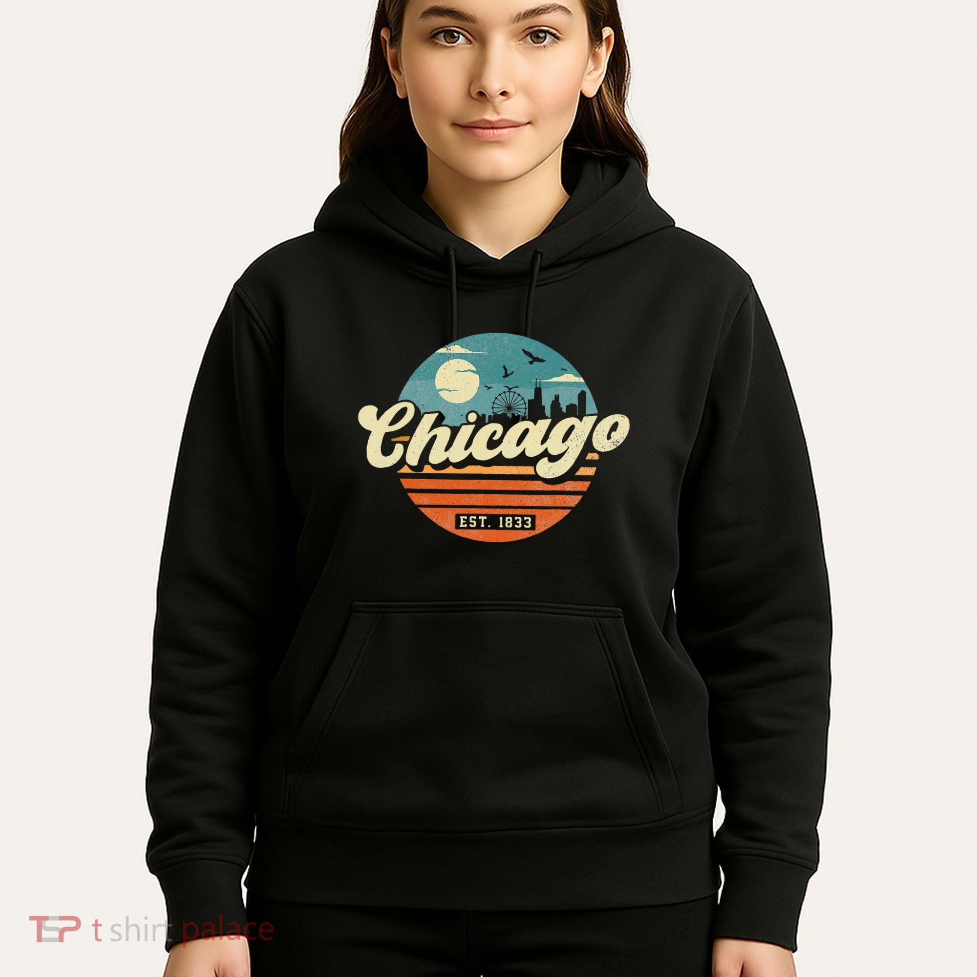 Chicago Illinois Retro Skyline Night Il Souvenirs Hoodie