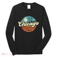 Chicago Illinois Retro Skyline Night Il Souvenirs Long Sleeve Shirt thumb 0