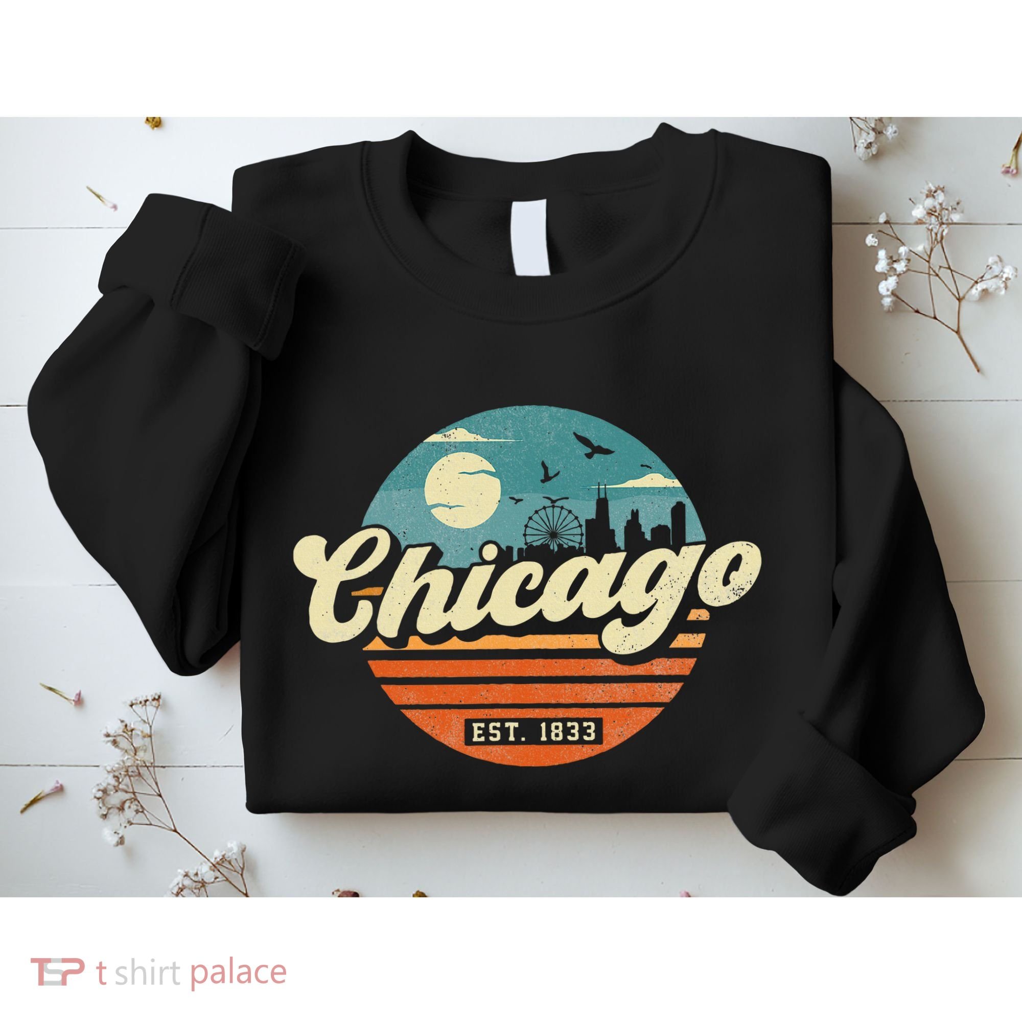 Chicago Illinois Retro Skyline Night Il Souvenirs Sweatshirt