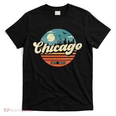 Chicago Illinois Retro Skyline Night Il Souvenirs T-Shirt