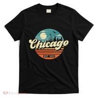 Chicago Illinois Retro Skyline Night Il Souvenirs T-Shirt thumb 0