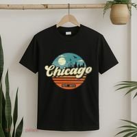 Chicago Illinois Retro Skyline Night Il Souvenirs T-Shirt thumb 2
