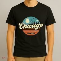 Chicago Illinois Retro Skyline Night Il Souvenirs T-Shirt thumb 3