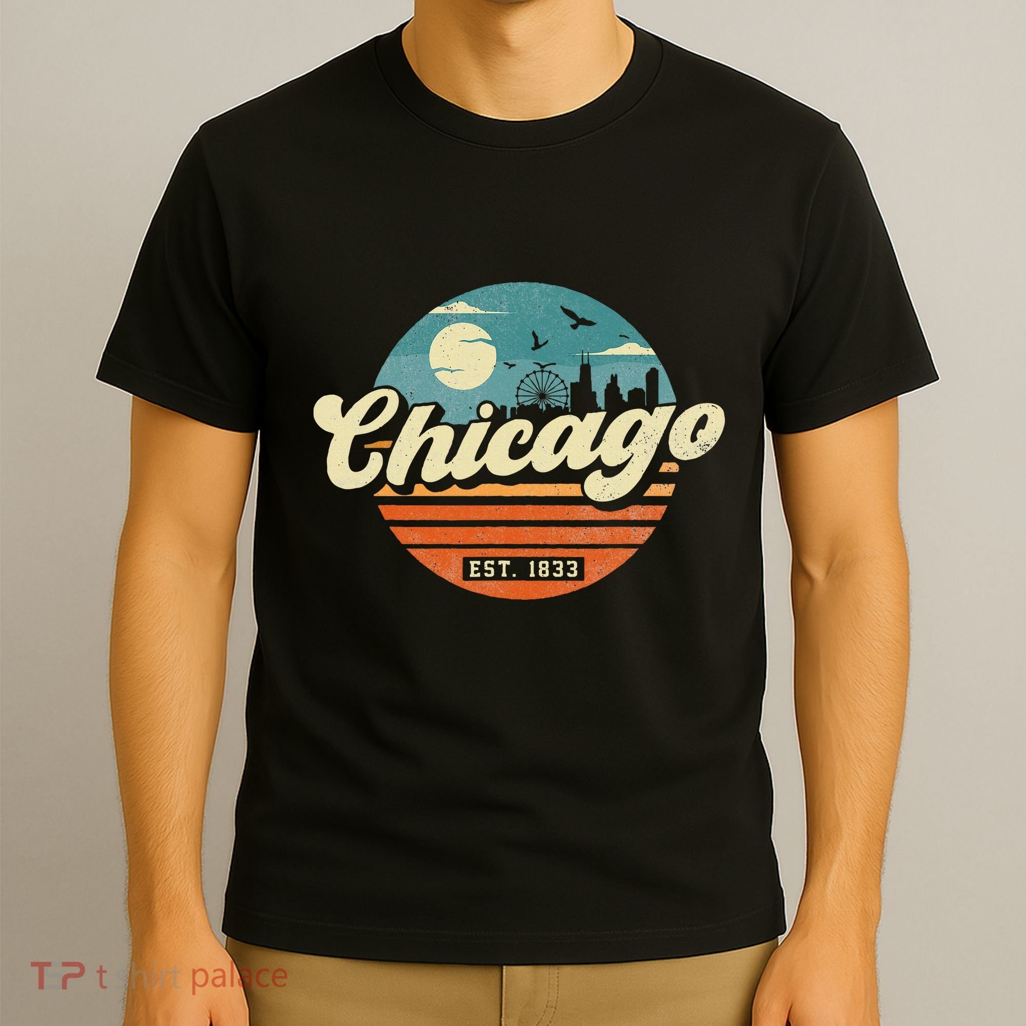 Chicago Illinois Retro Skyline Night Il Souvenirs T-Shirt