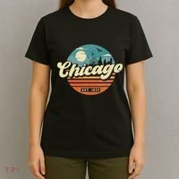 Chicago Illinois Retro Skyline Night Il Souvenirs T-Shirt thumb 4