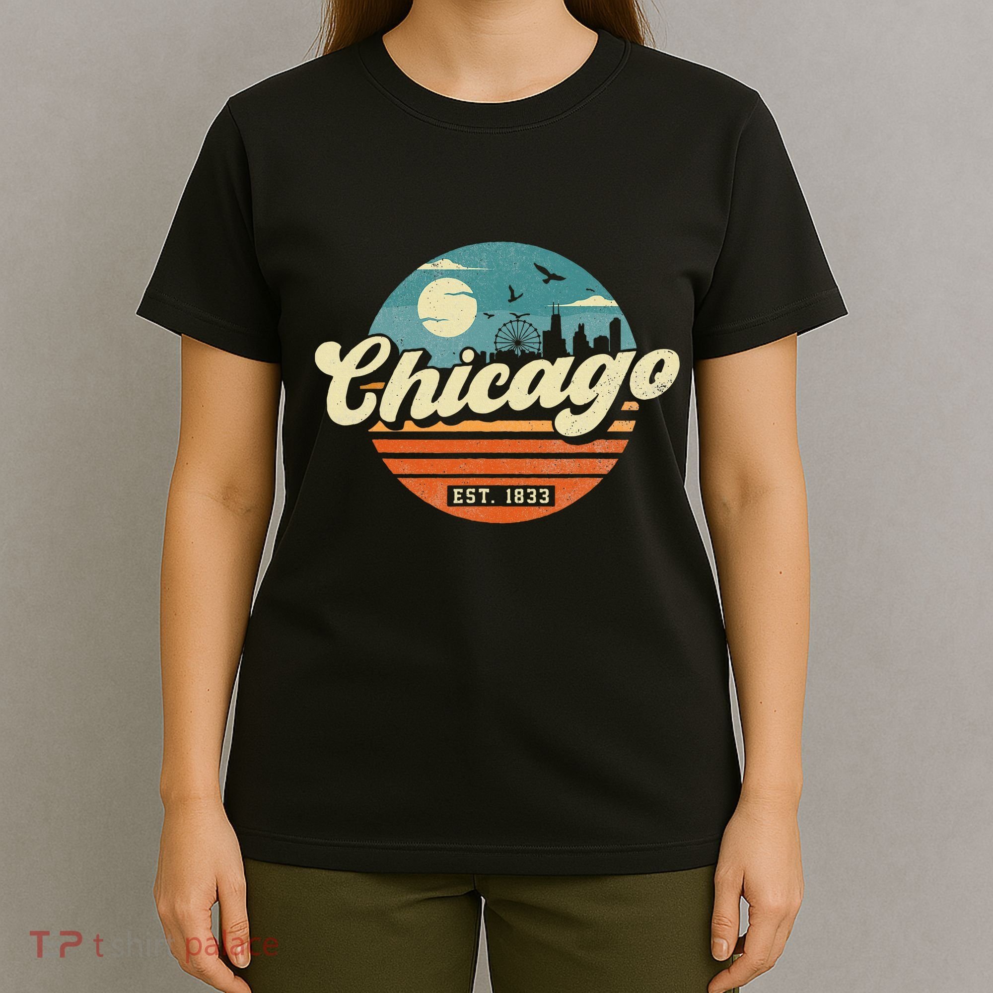Chicago Illinois Retro Skyline Night Il Souvenirs T-Shirt