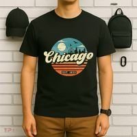 Chicago Illinois Retro Skyline Night Il Souvenirs T-Shirt thumb 6
