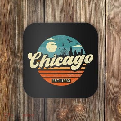 Chicago Illinois Retro Skyline Night Il Souvenirs Coaster