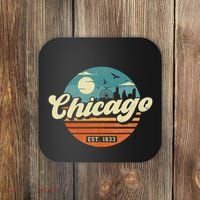 Chicago Illinois Retro Skyline Night Il Souvenirs Coaster thumb 0