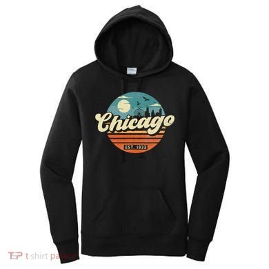 Chicago Illinois Retro Skyline Night Il Souvenirs Women's Hoodie