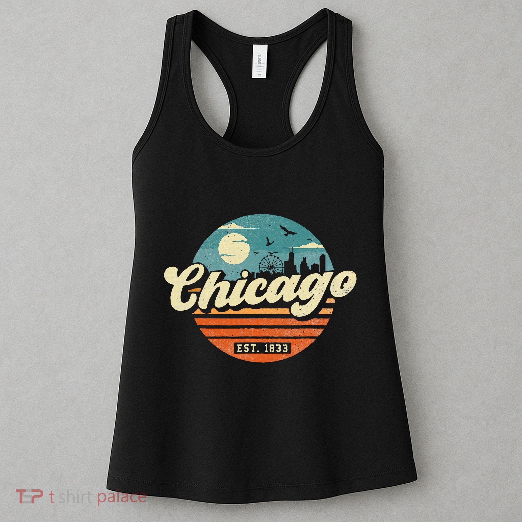 Chicago Illinois Retro Skyline Night Il Souvenirs Women's Tank Top