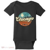 Chicago Illinois Retro Skyline Night Il Souvenirs Baby Bodysuit thumb 0