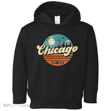 Chicago Illinois Retro Skyline Night Il Souvenirs Toddler Hoodie