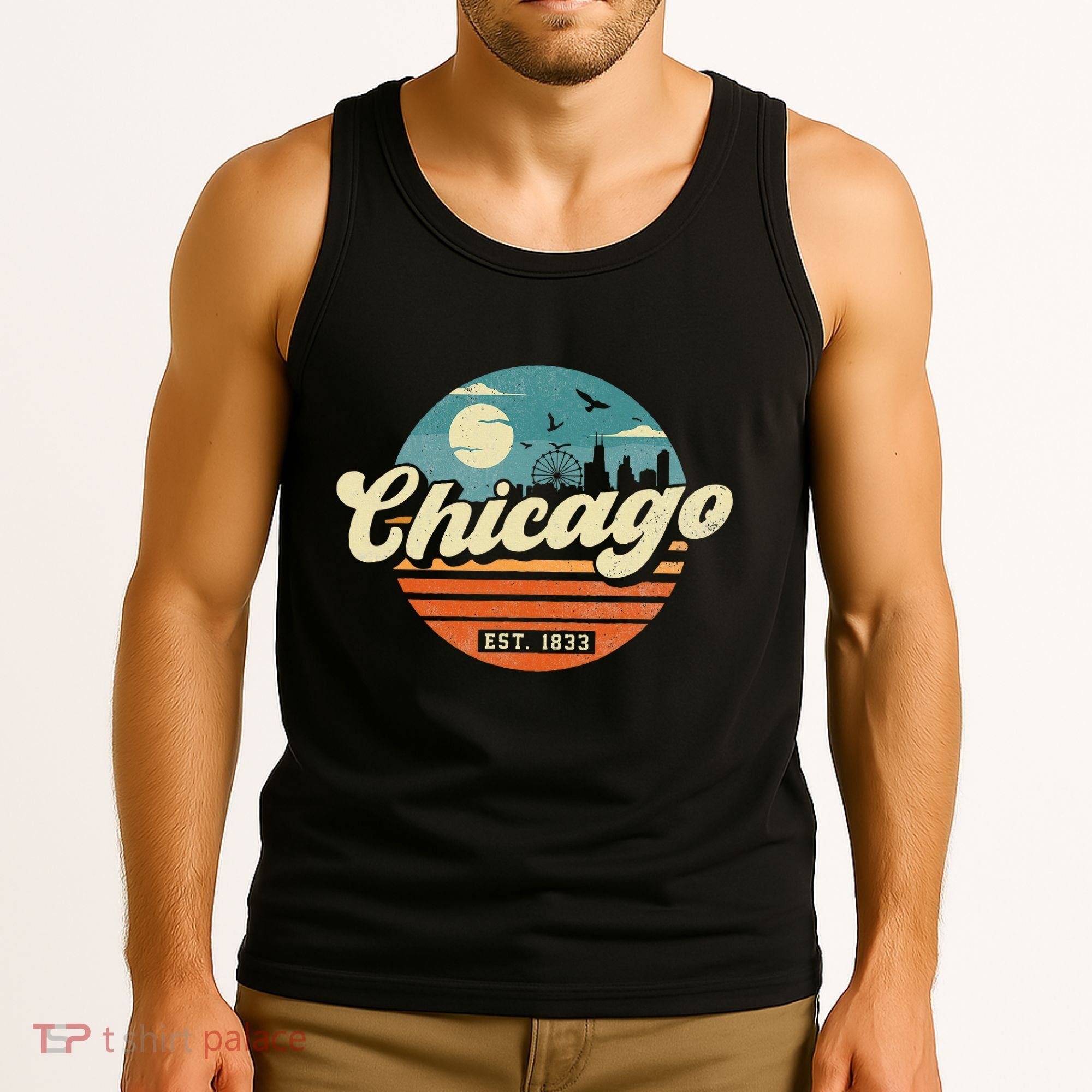 Chicago Illinois Retro Skyline Night Il Souvenirs Tank Top