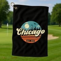Chicago Illinois Retro Skyline Night Il Souvenirs Golf Towel thumb 1