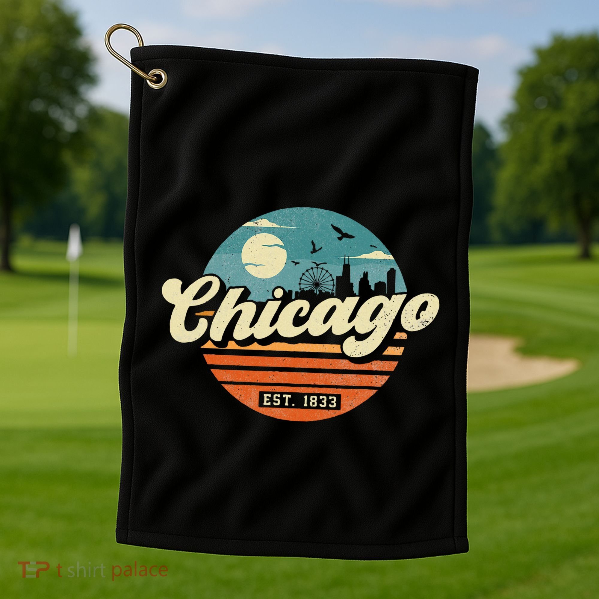 Chicago Illinois Retro Skyline Night Il Souvenirs Golf Towel