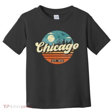 Chicago Illinois Retro Skyline Night Il Souvenirs Toddler T-Shirt