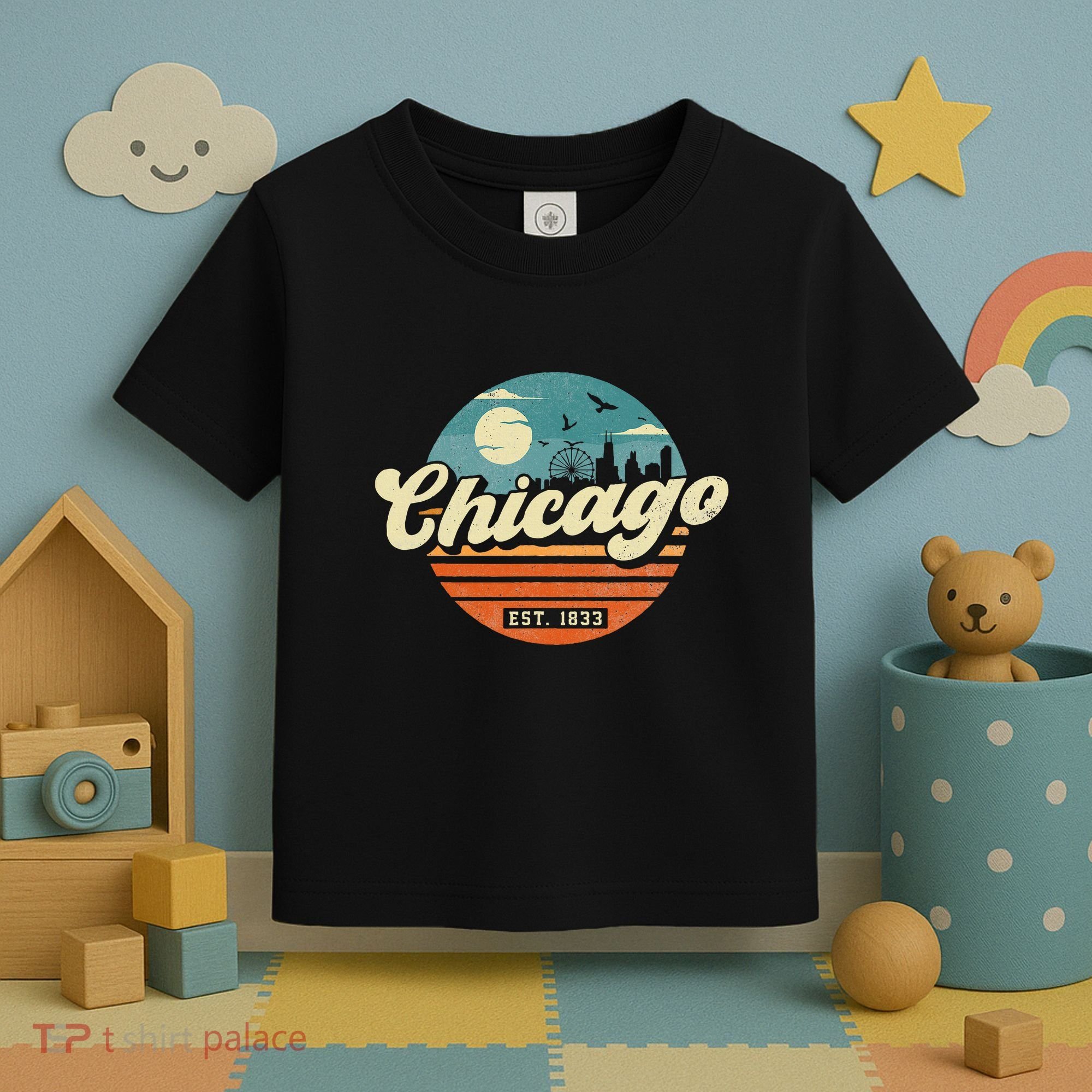 Chicago Illinois Retro Skyline Night Il Souvenirs Toddler T-Shirt